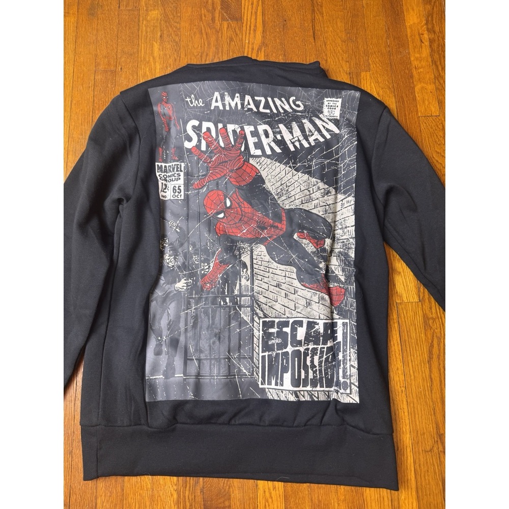 SPIDERMAN NEW Sweatshirt Size S Vintage Comic Print Comic Book Black Hoodie